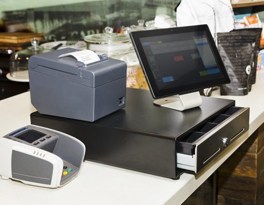 Pos,Terminal,Consisting,Of,Tablet,Computer,With,Touchscreen,,Mobile,Printer